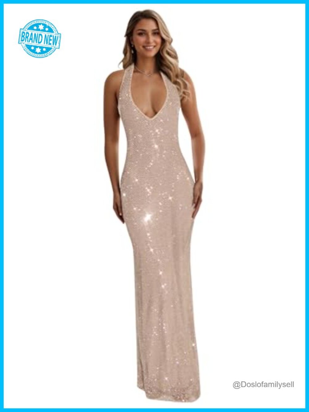 Elegant Rhinestone Mesh Halter Prom Dress Mermaid Formal Evening Gown